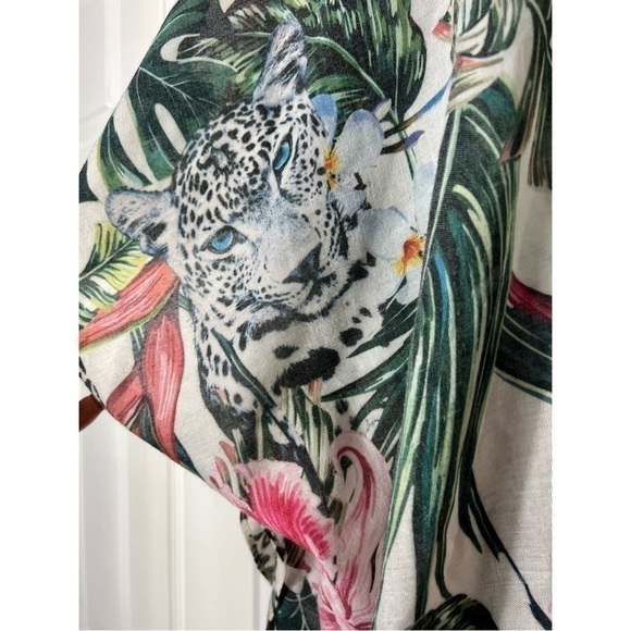 JC Sunny White Leopard Animal Lightweight Semi Sheer Kimono One Size 100% Cotton - Picture 2 of 7